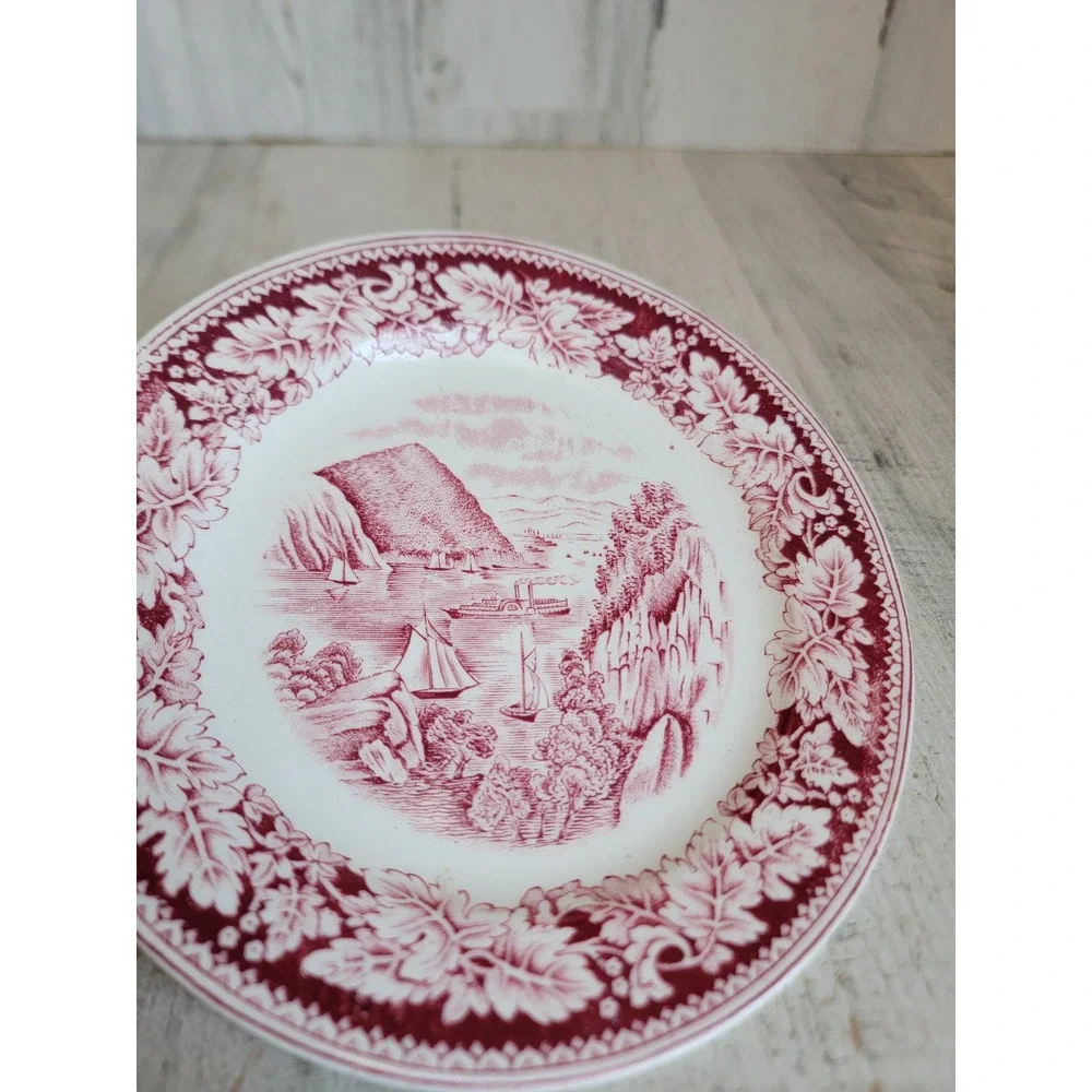 Red‎ Currier Ives Homer red sea ship sail plate dessert crow nest unique